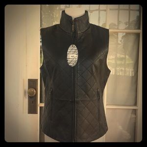 Roper western leather vest fitted black m quilted